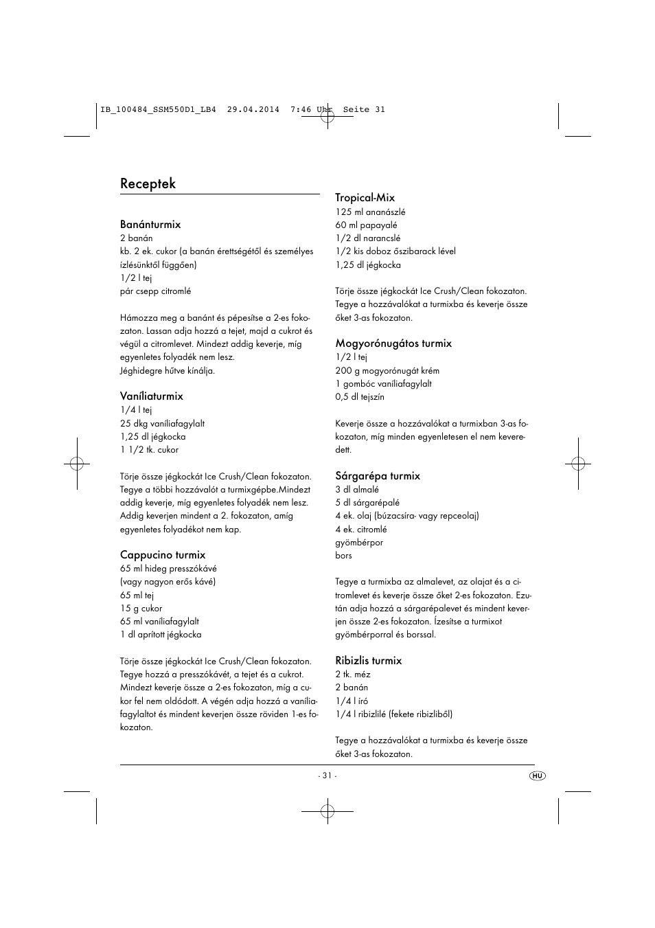 Receptek | Silvercrest SSM 550 D1 User Manual | Page 34 / 87