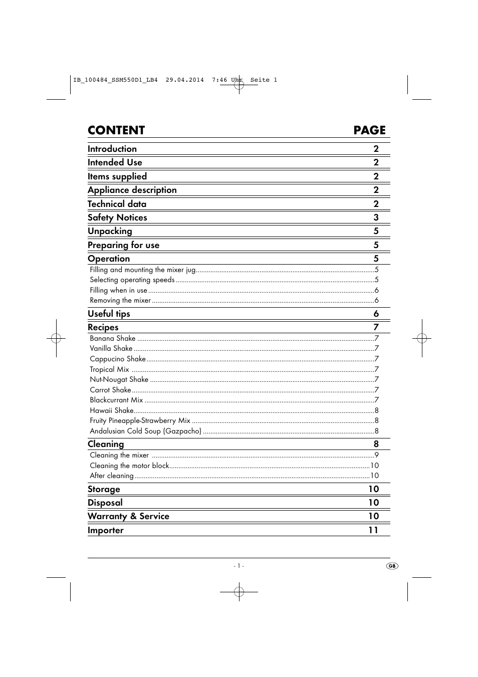 Content page | Silvercrest SSM 550 D1 User Manual | Page 4 / 87