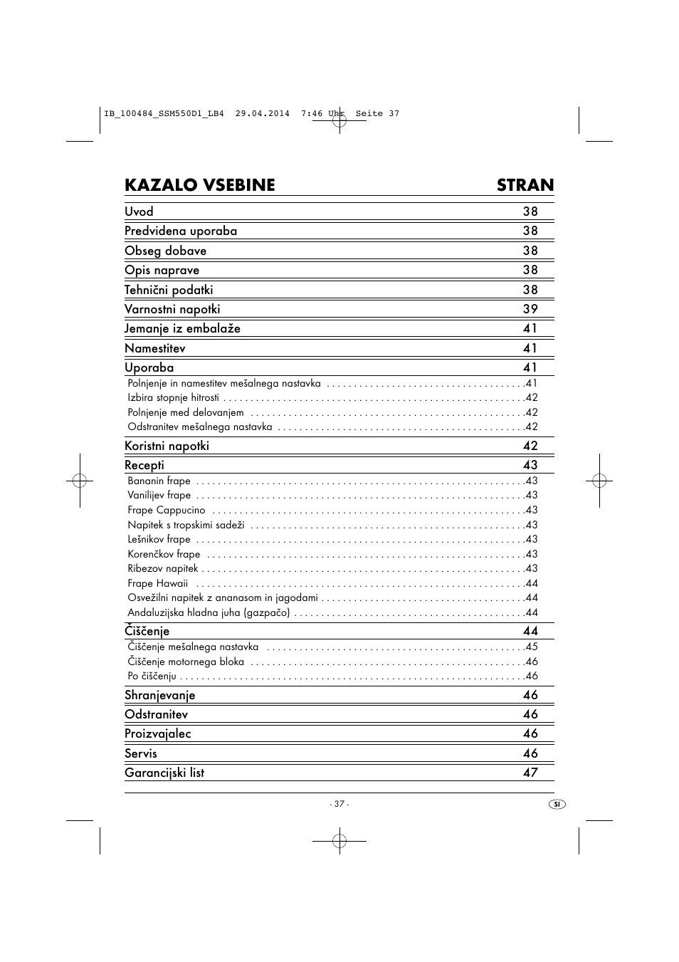 Kazalo vsebine stran | Silvercrest SSM 550 D1 User Manual | Page 40 / 87