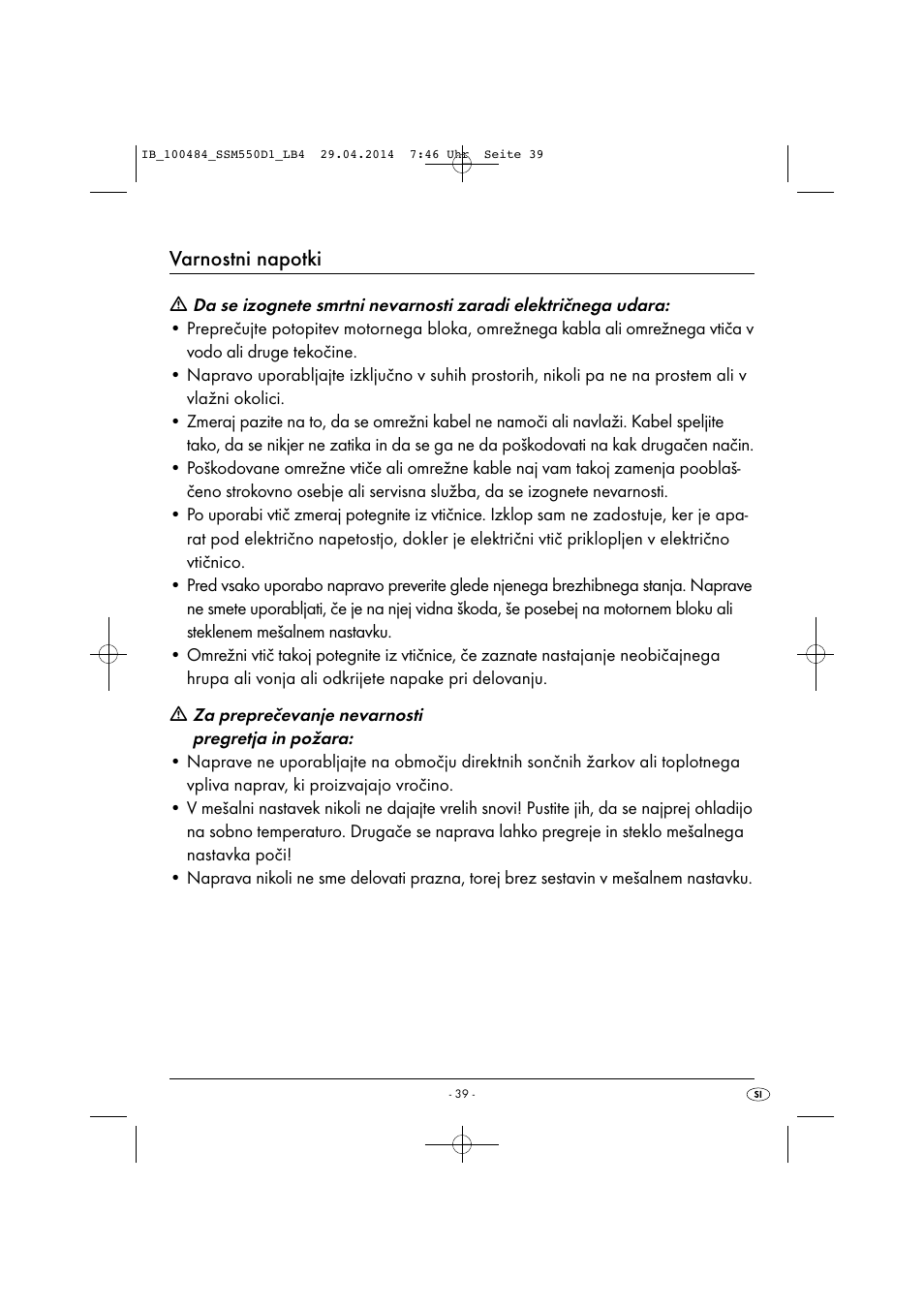 Varnostni napotki | Silvercrest SSM 550 D1 User Manual | Page 42 / 87