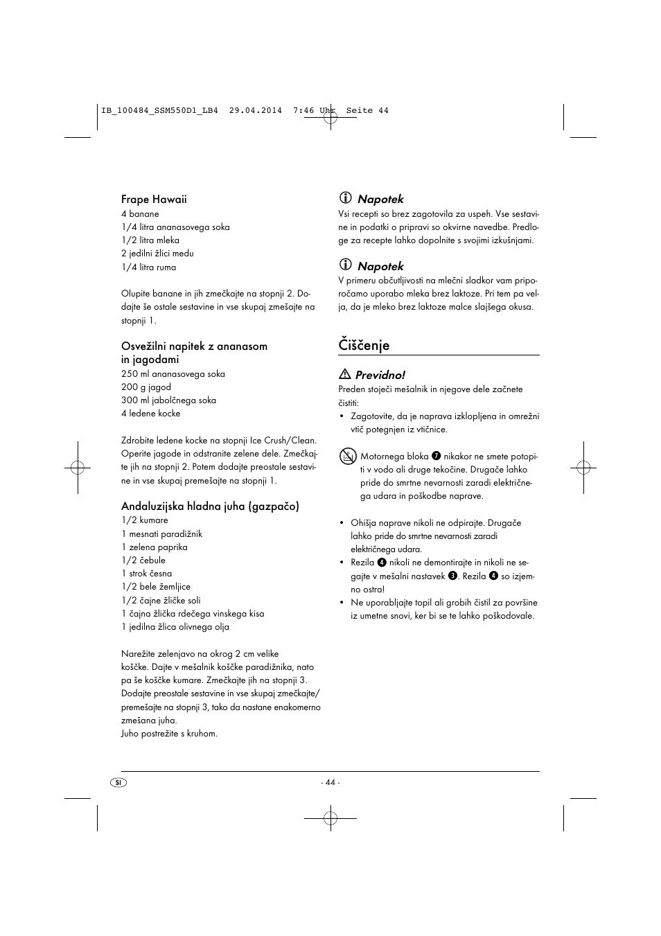 Čiščenje | Silvercrest SSM 550 D1 User Manual | Page 47 / 87