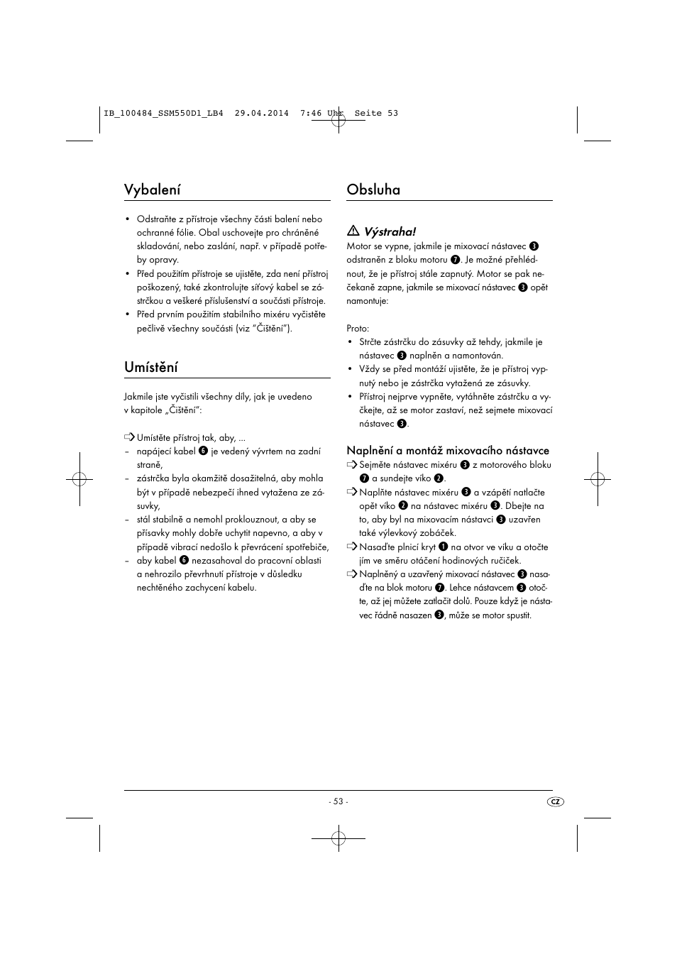 Vybalení, Umístění, Obsluha | Silvercrest SSM 550 D1 User Manual | Page 56 / 87