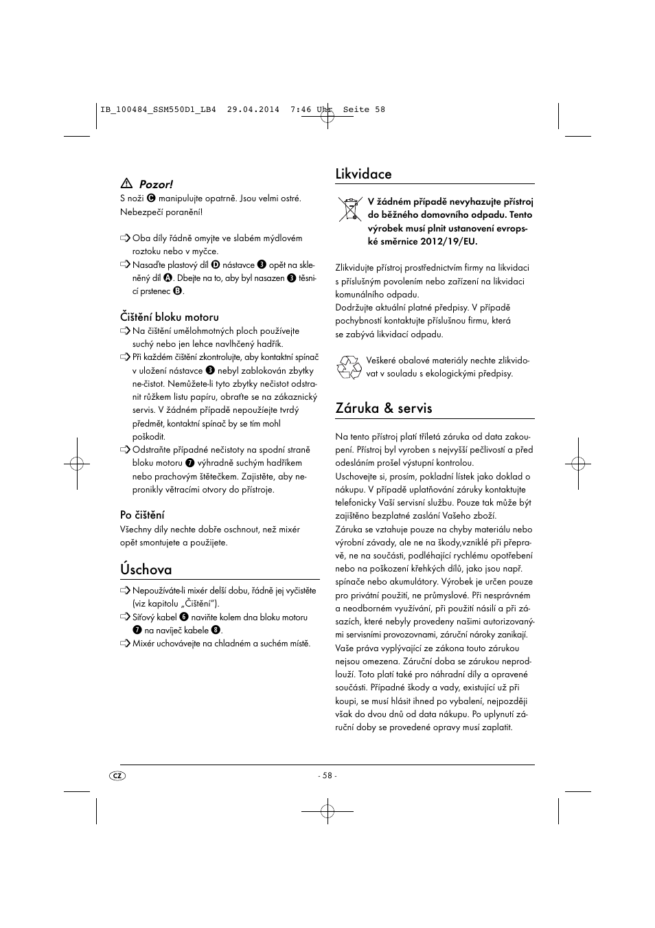 Úschova, Likvidace, Záruka & servis | Silvercrest SSM 550 D1 User Manual | Page 61 / 87