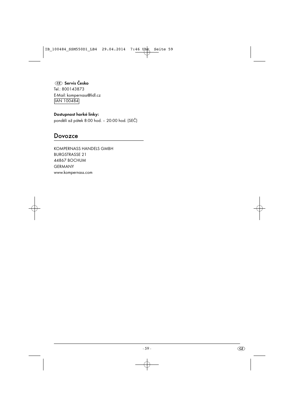 Dovozce | Silvercrest SSM 550 D1 User Manual | Page 62 / 87