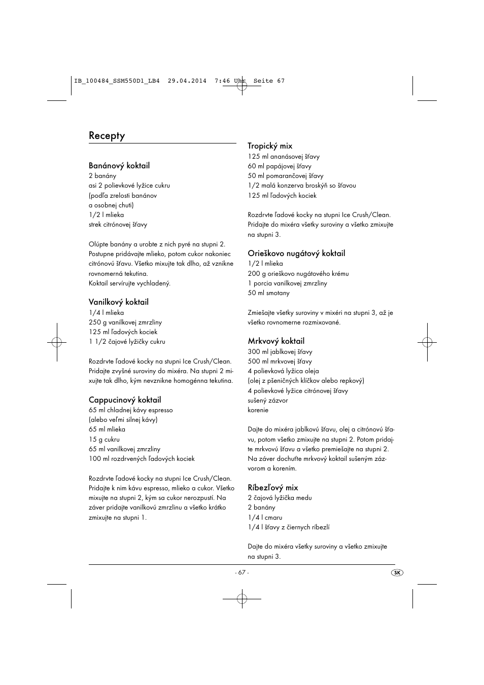 Recepty | Silvercrest SSM 550 D1 User Manual | Page 70 / 87