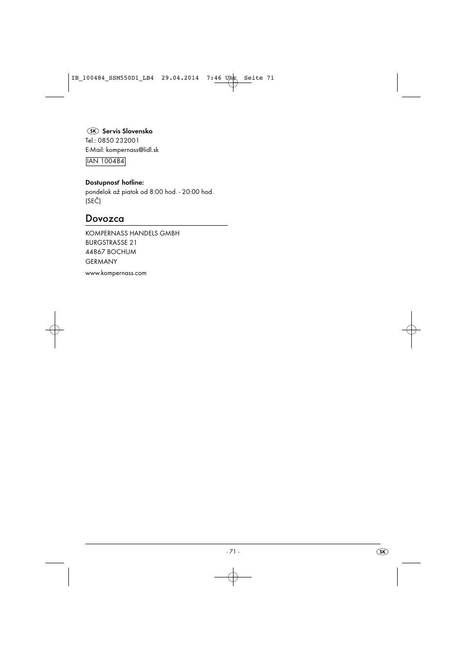 Dovozca | Silvercrest SSM 550 D1 User Manual | Page 74 / 87