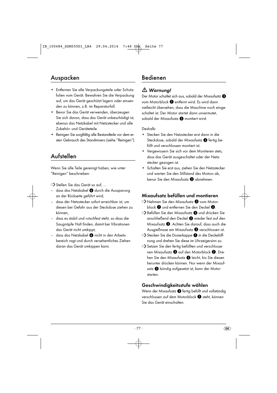 Auspacken, Aufstellen, Bedienen | Silvercrest SSM 550 D1 User Manual | Page 80 / 87