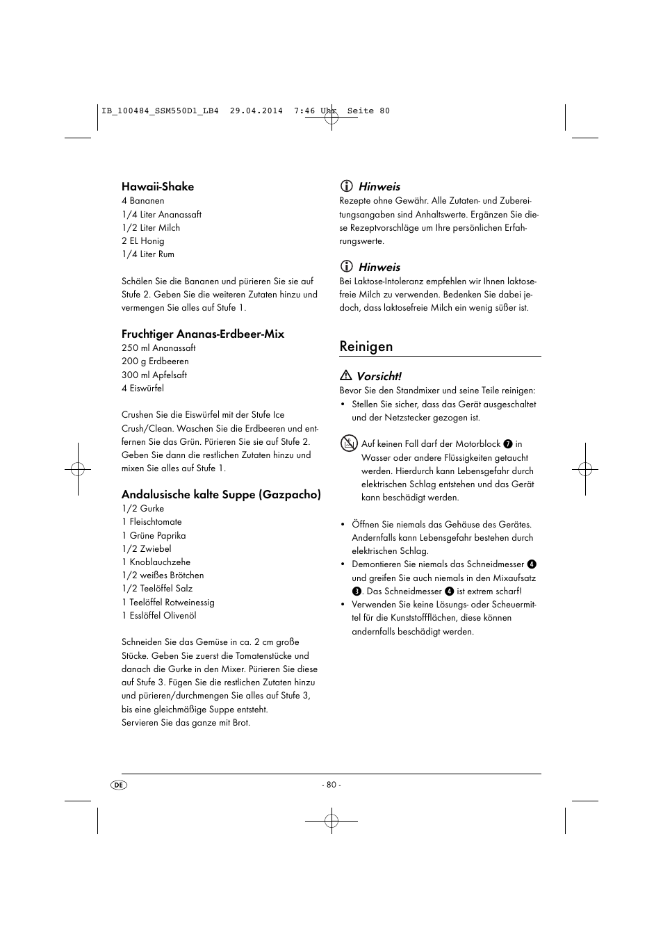 Reinigen | Silvercrest SSM 550 D1 User Manual | Page 83 / 87