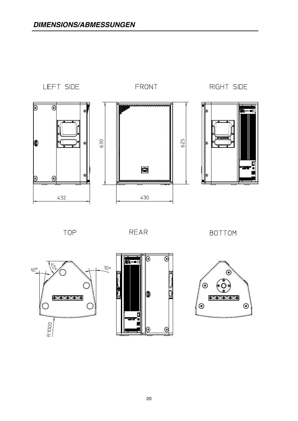 Dimensions/abmessungen | Dynacord M 15 User Manual | Page 20 / 24