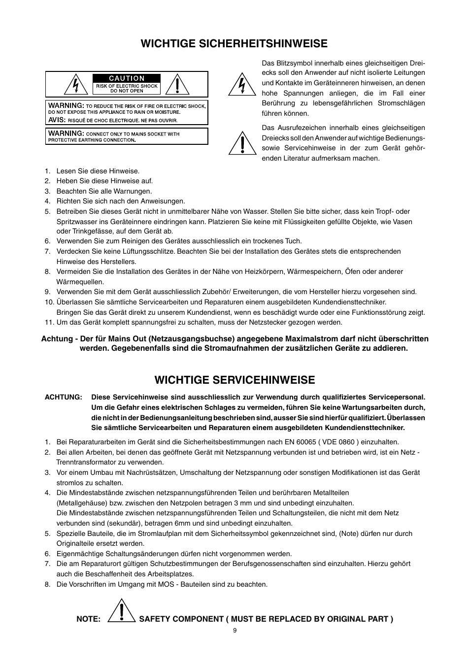 Wichtige sicherheitshinweise, Wichtige servicehinweise | Dynacord M 15 User Manual | Page 9 / 24