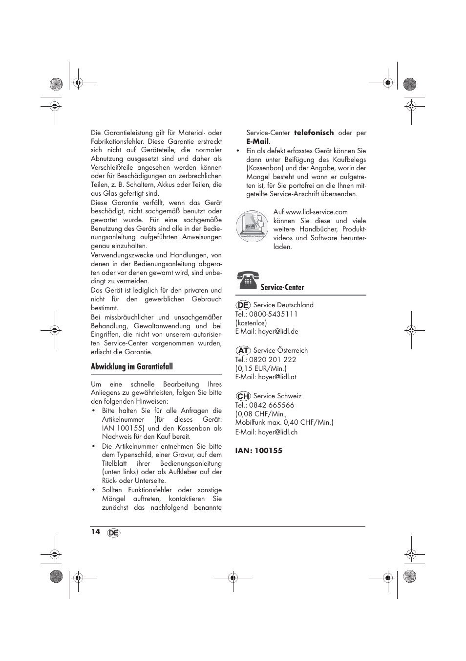 Abwicklung im garantiefall, Service-center | Silvercrest SSC 200 A1 User Manual | Page 16 / 58