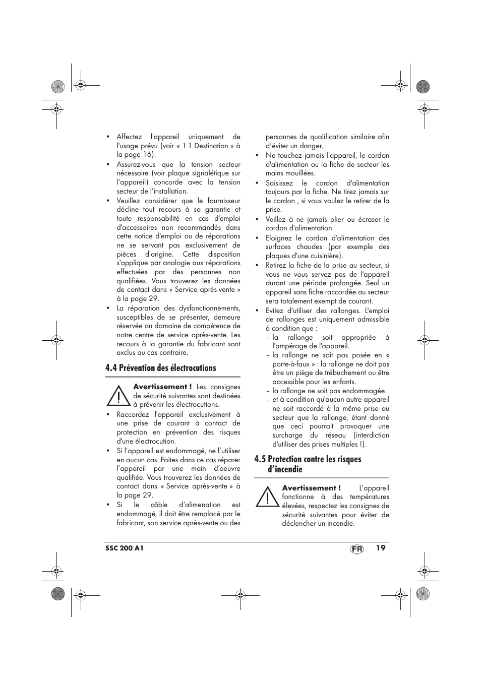 4 prévention des électrocutions, 5 protection contre les risques d’incendie | Silvercrest SSC 200 A1 User Manual | Page 21 / 58