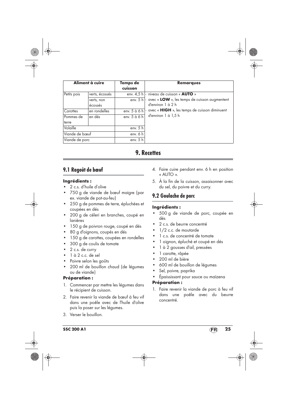 Recettes, 1 ragoût de bœuf, 2 goulache de porc | Silvercrest SSC 200 A1 User Manual | Page 27 / 58