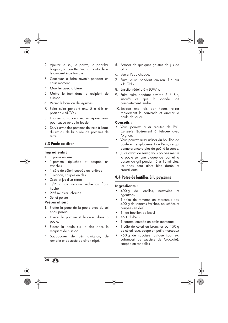 3 poule au citron, 4 potée de lentilles à la paysanne | Silvercrest SSC 200 A1 User Manual | Page 28 / 58