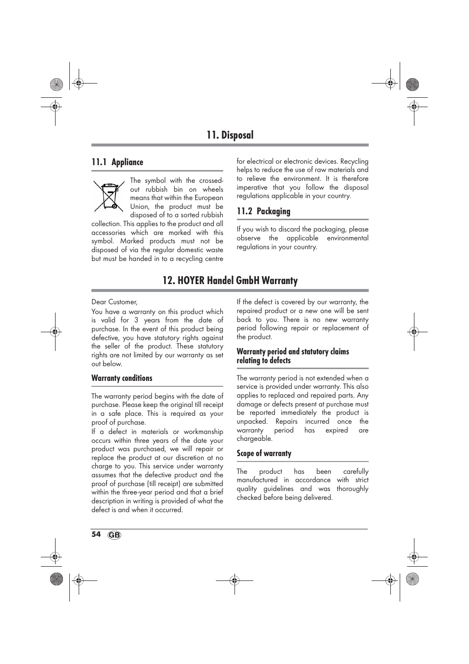 Disposal, Hoyer handel gmbh warranty | Silvercrest SSC 200 A1 User Manual | Page 56 / 58
