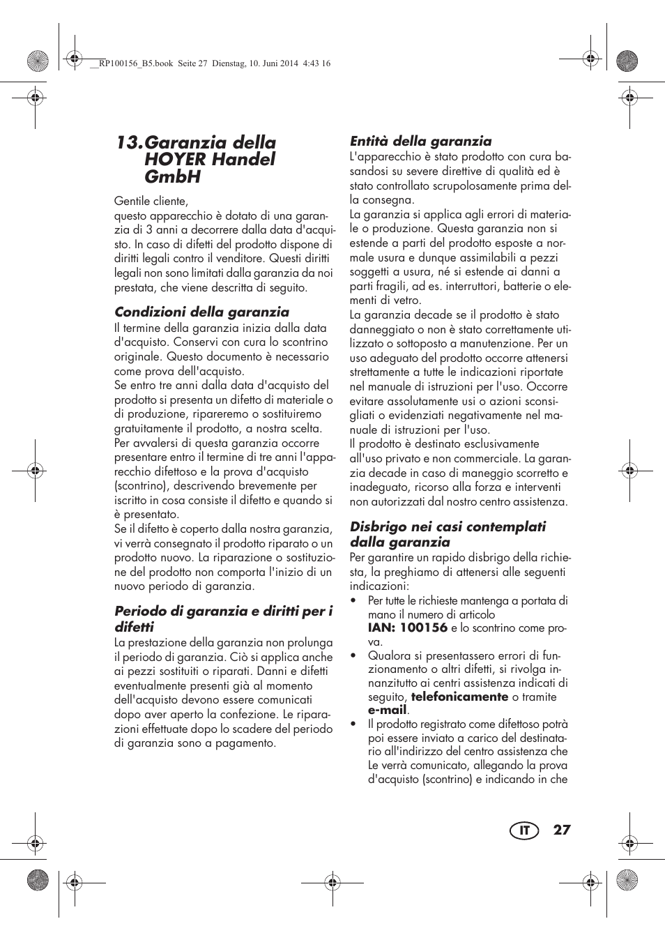 Garanzia della hoyer handel gmbh | Silvercrest SKG 1700 A2 User Manual | Page 29 / 76