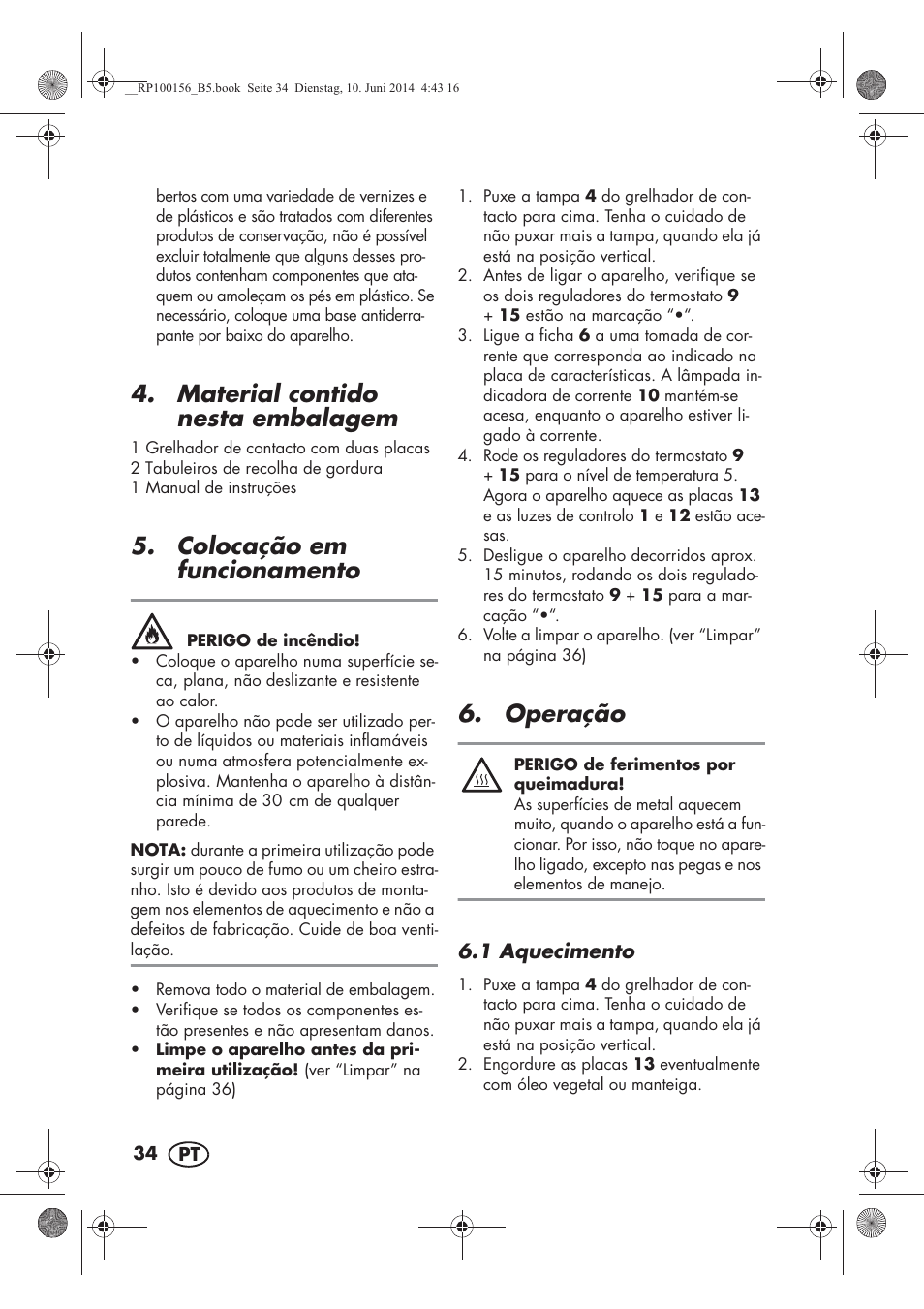 Material contido nesta embalagem, Colocação em funcionamento, Operação | Silvercrest SKG 1700 A2 User Manual | Page 36 / 76