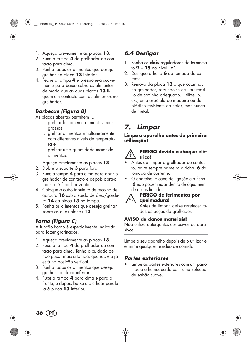 Limpar, 4 desligar | Silvercrest SKG 1700 A2 User Manual | Page 38 / 76