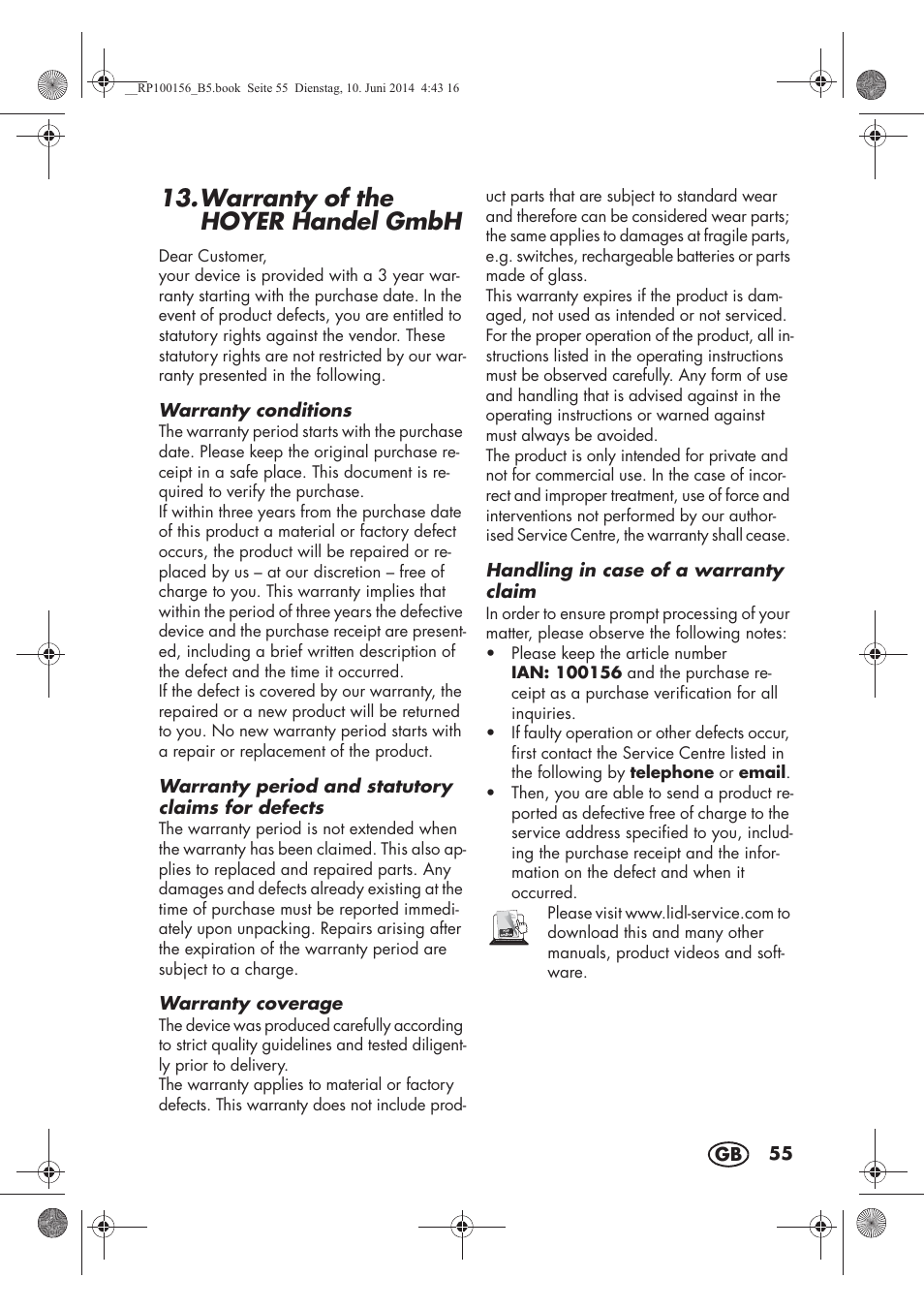 Warranty of the hoyer handelgmbh | Silvercrest SKG 1700 A2 User Manual | Page 57 / 76