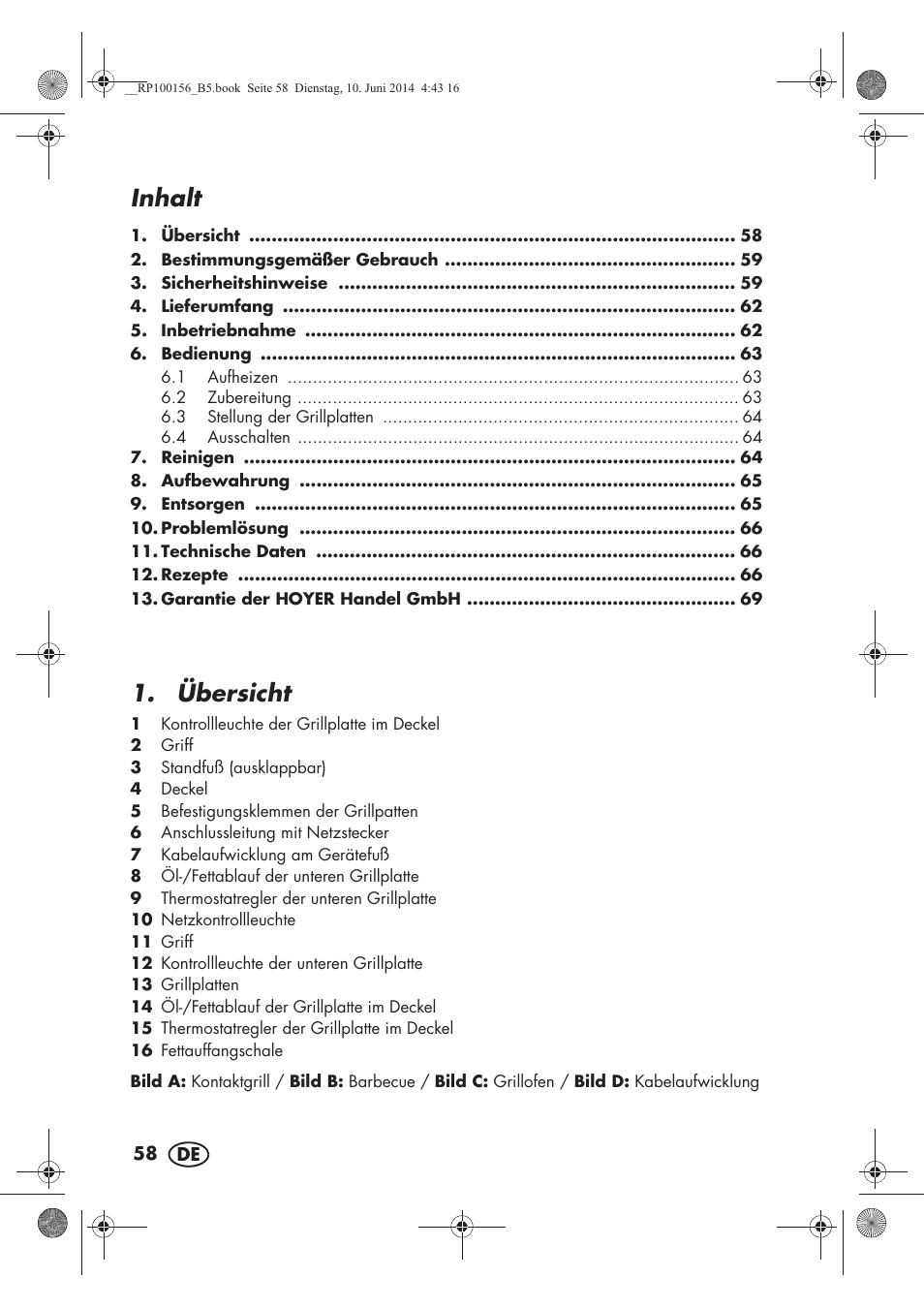 Inhalt, Übersicht | Silvercrest SKG 1700 A2 User Manual | Page 60 / 76