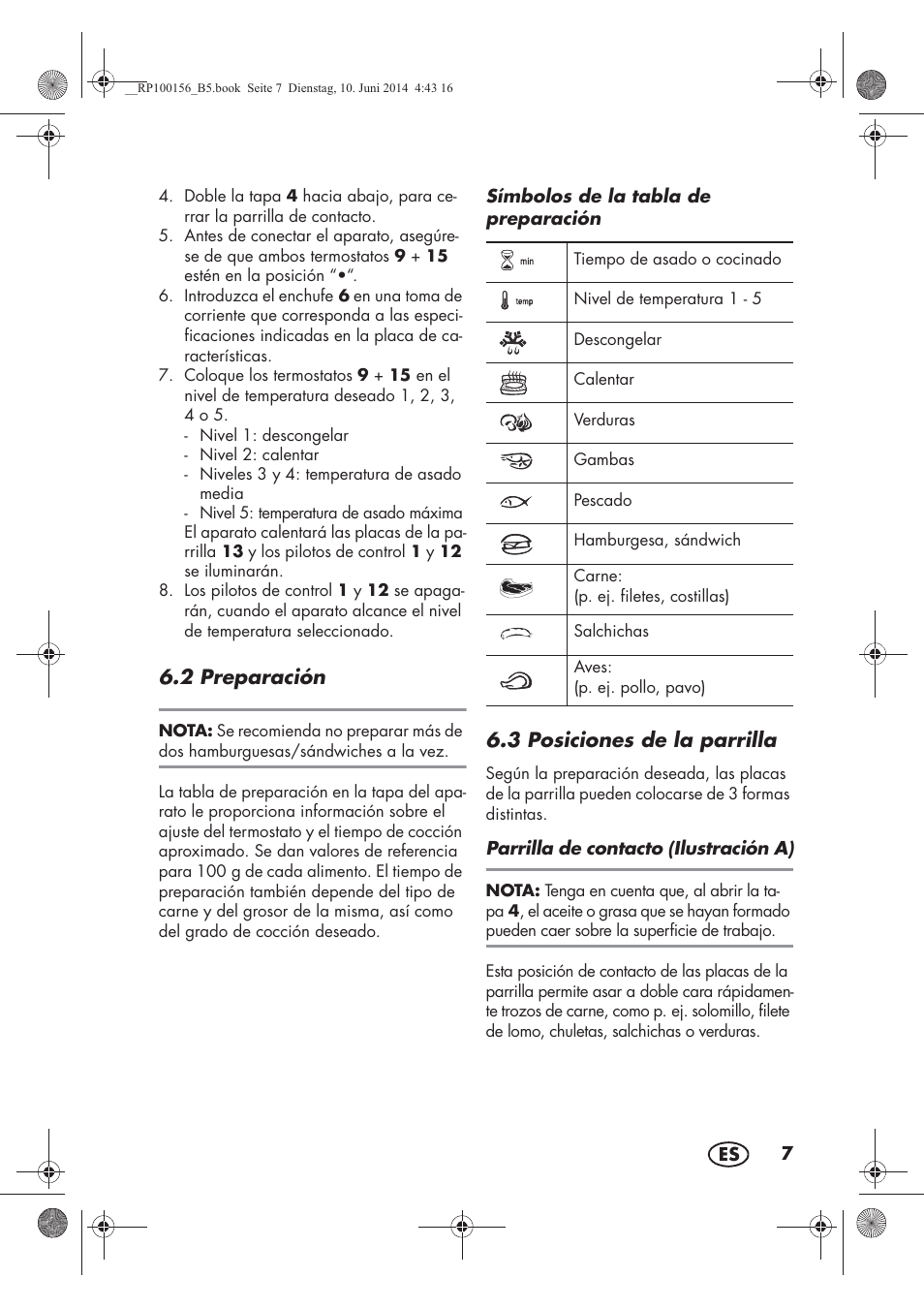 2 preparación, 3 posiciones de la parrilla | Silvercrest SKG 1700 A2 User Manual | Page 9 / 76