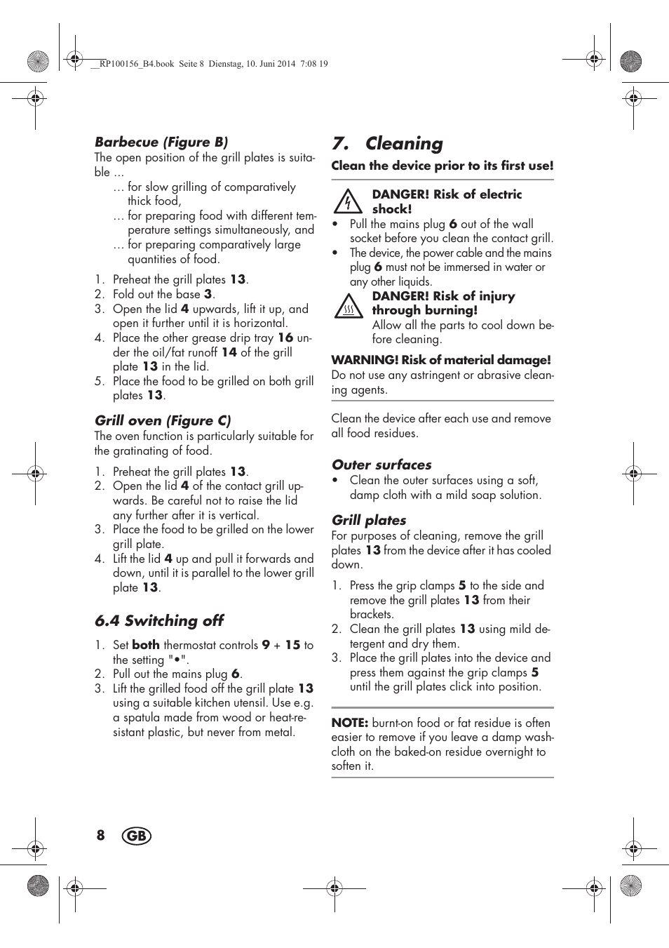 Cleaning, 4 switching off | Silvercrest SKG 1700 A2 User Manual | Page 10 / 100