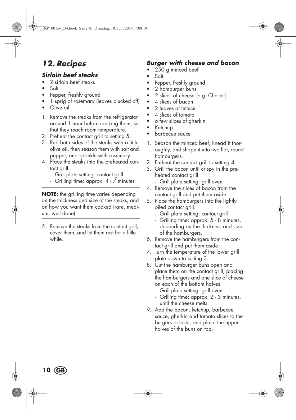 Recipes | Silvercrest SKG 1700 A2 User Manual | Page 12 / 100