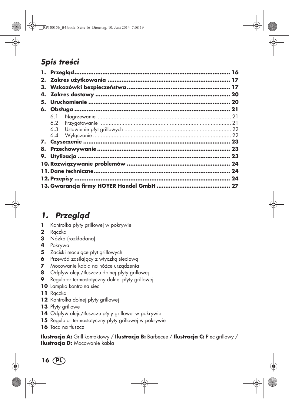 Spis treci, Przegld | Silvercrest SKG 1700 A2 User Manual | Page 18 / 100