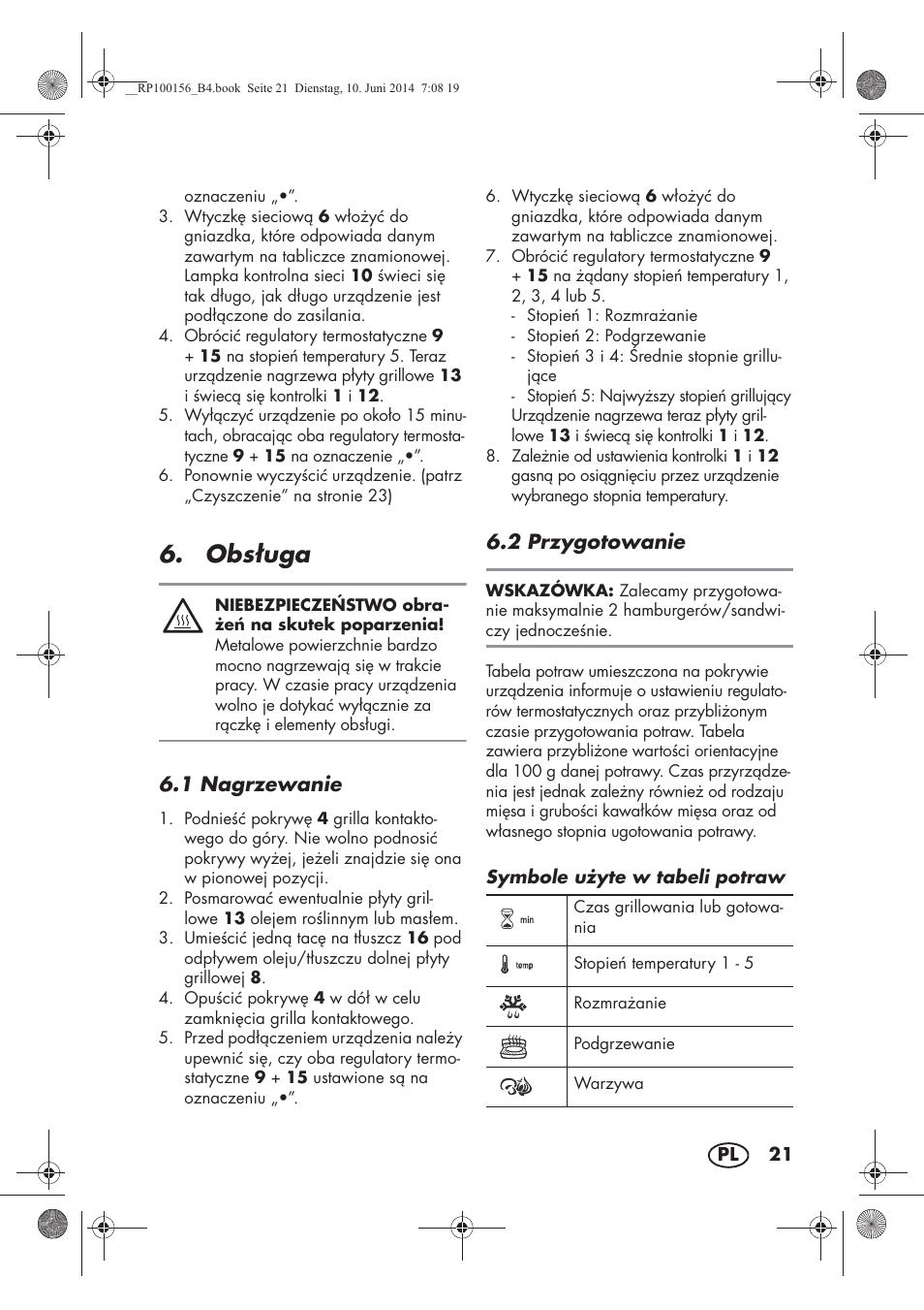 Obs uga, 1 nagrzewanie, 2 przygotowanie | Silvercrest SKG 1700 A2 User Manual | Page 23 / 100