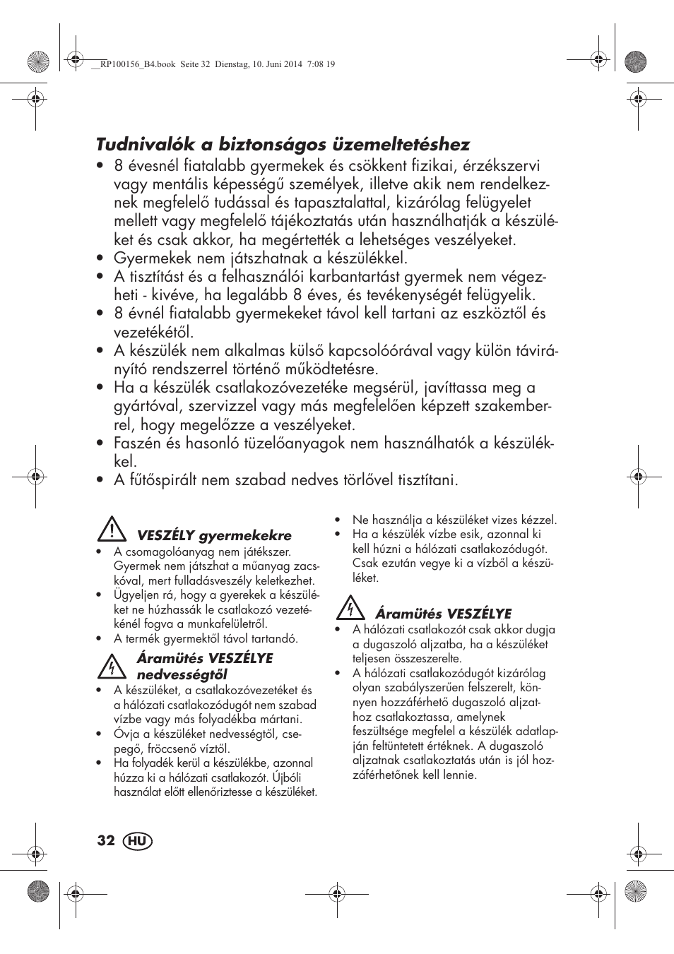 Tudnivalók a biztonságos üzemeltetéshez | Silvercrest SKG 1700 A2 User Manual | Page 34 / 100