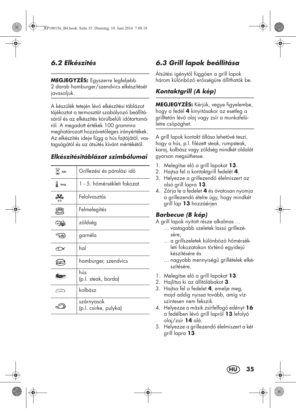 2 elkészítés, 3 grill lapok beállítása | Silvercrest SKG 1700 A2 User Manual | Page 37 / 100