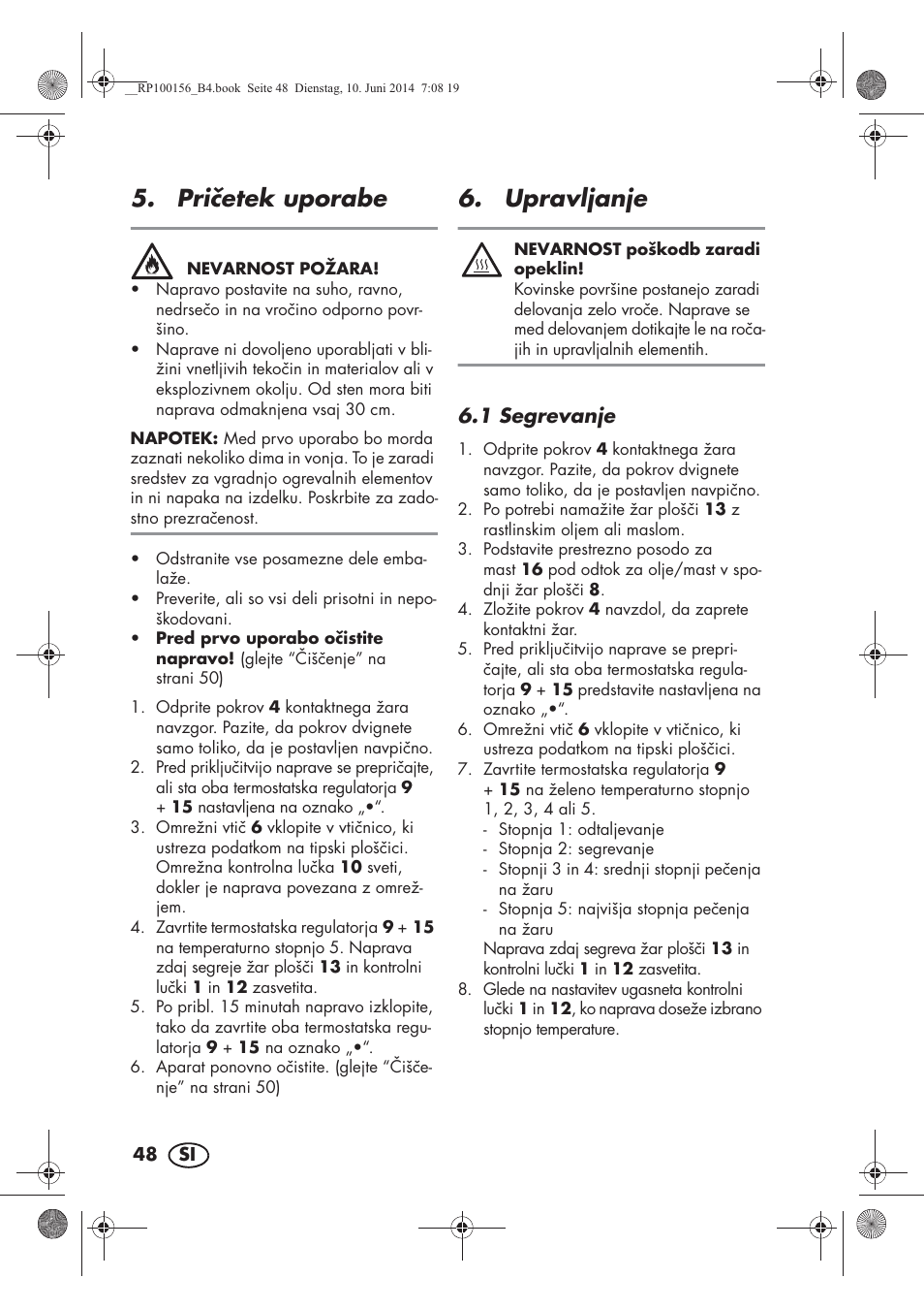 Prietek uporabe, Upravljanje, 1 segrevanje | Silvercrest SKG 1700 A2 User Manual | Page 50 / 100