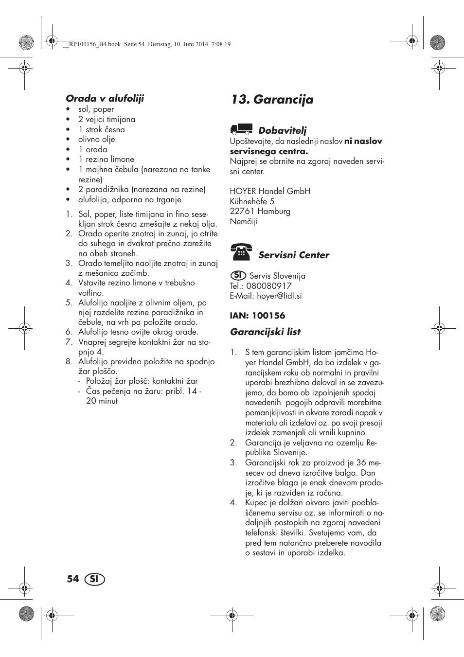 Garancija | Silvercrest SKG 1700 A2 User Manual | Page 56 / 100