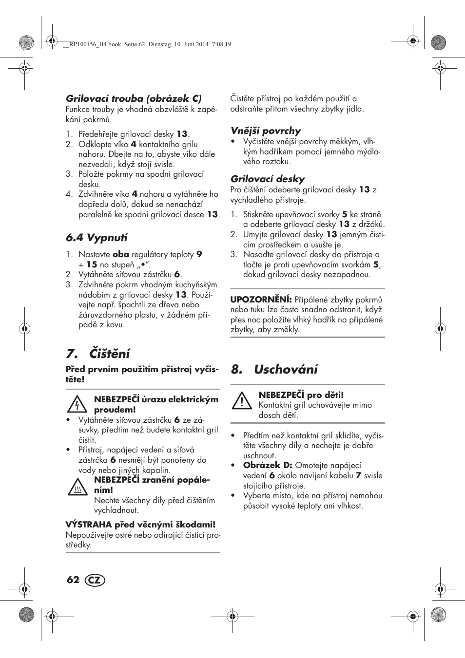 ištní, Uschování | Silvercrest SKG 1700 A2 User Manual | Page 64 / 100