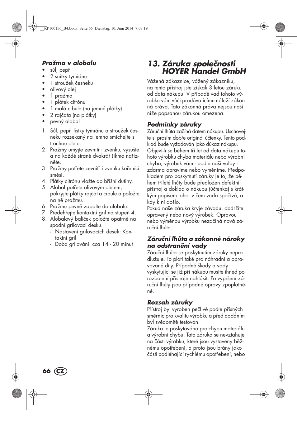Záruka spolenosti hoyer handel gmbh | Silvercrest SKG 1700 A2 User Manual | Page 68 / 100