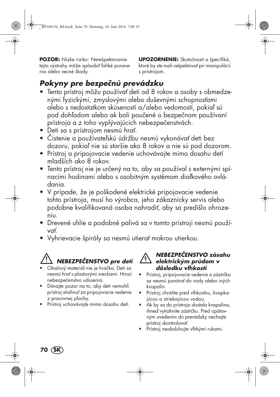 Pokyny pre bezpenú prevádzku | Silvercrest SKG 1700 A2 User Manual | Page 72 / 100