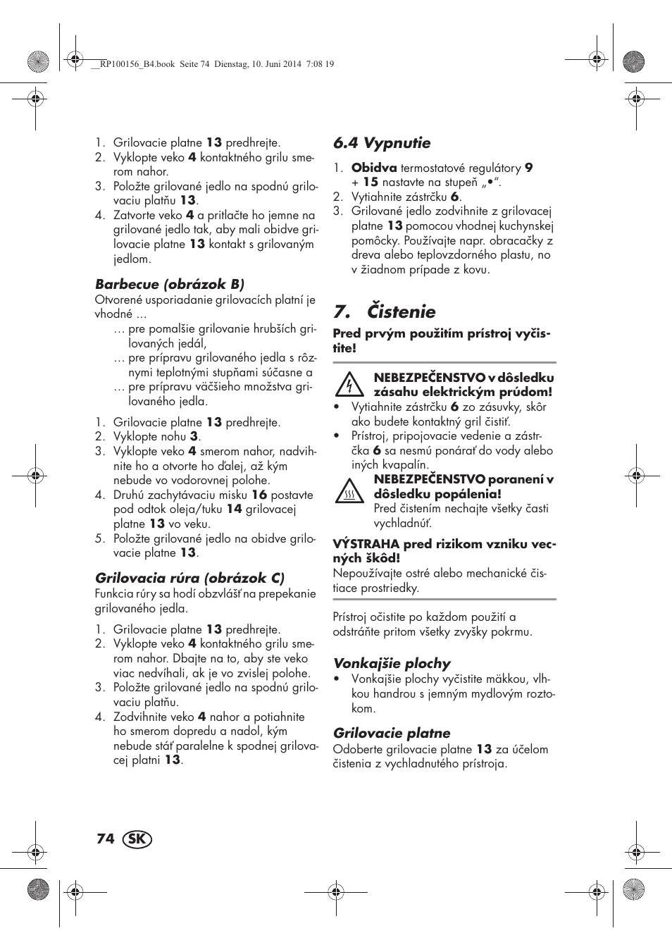 istenie, 4 vypnutie | Silvercrest SKG 1700 A2 User Manual | Page 76 / 100