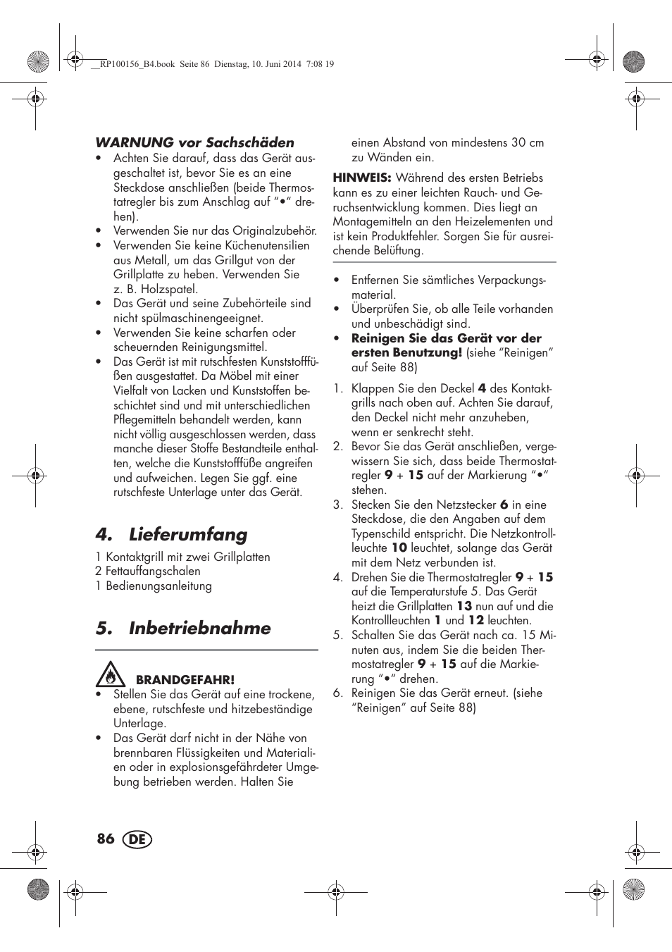 Lieferumfang, Inbetriebnahme | Silvercrest SKG 1700 A2 User Manual | Page 88 / 100
