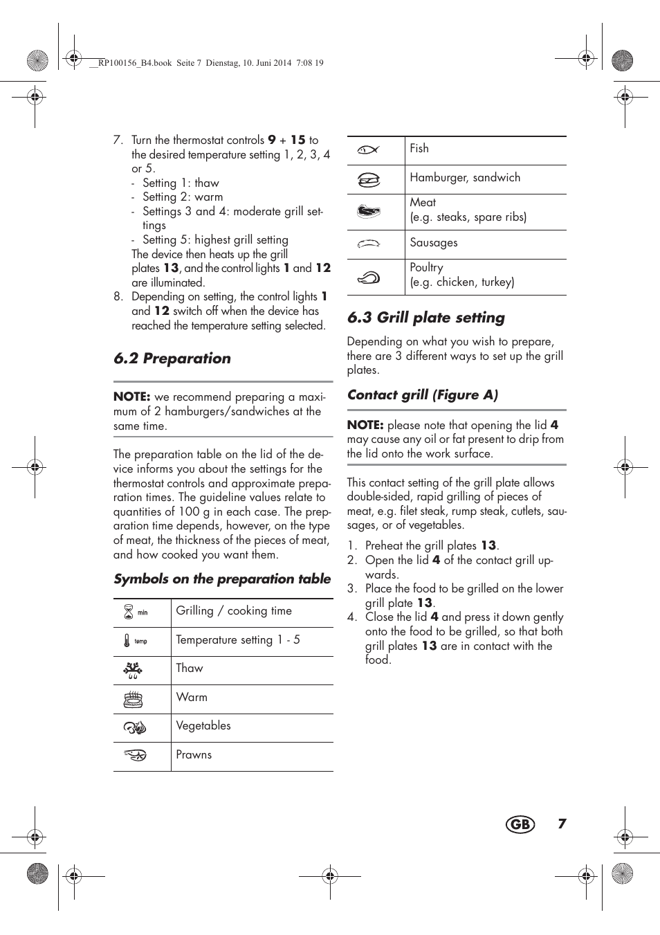2 preparation, 3 grill plate setting | Silvercrest SKG 1700 A2 User Manual | Page 9 / 100