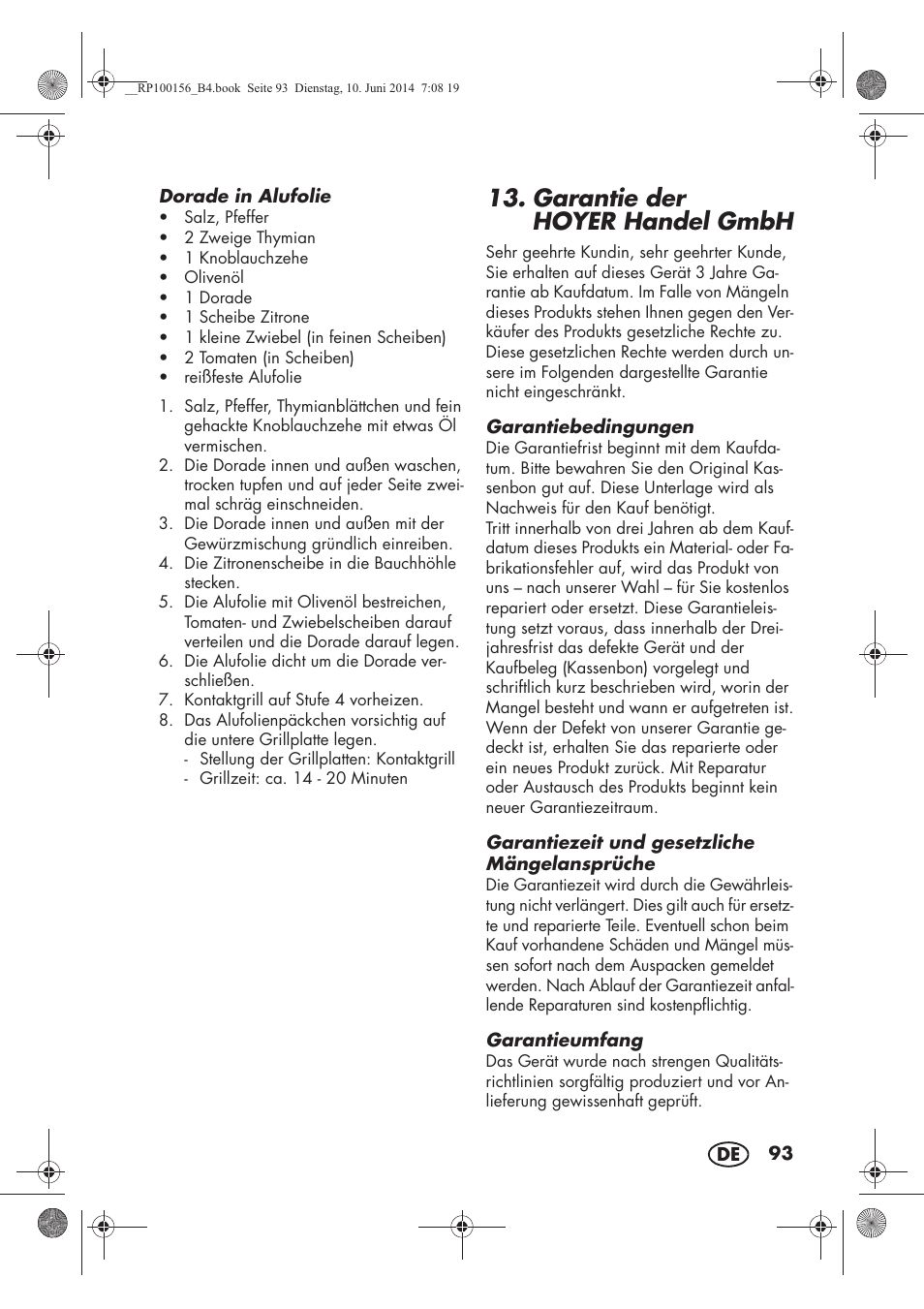 Garantie der hoyerhandel gmbh | Silvercrest SKG 1700 A2 User Manual | Page 95 / 100