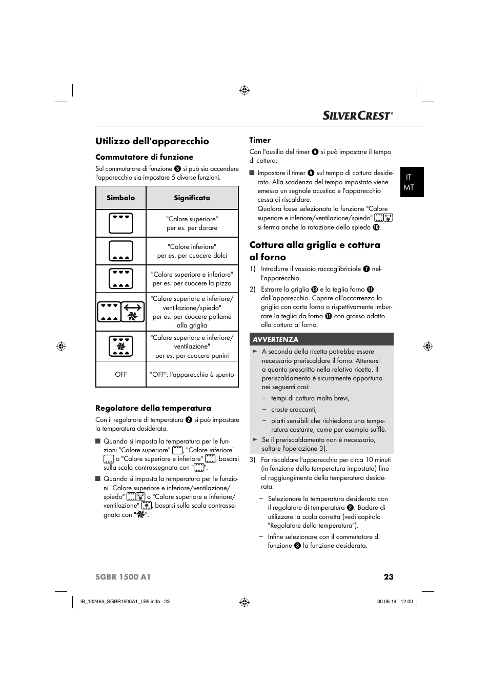 Utilizzo dell'apparecchio, Cottura alla griglia e cottura al forno | Silvercrest SGBR 1500 A1 User Manual | Page 26 / 60