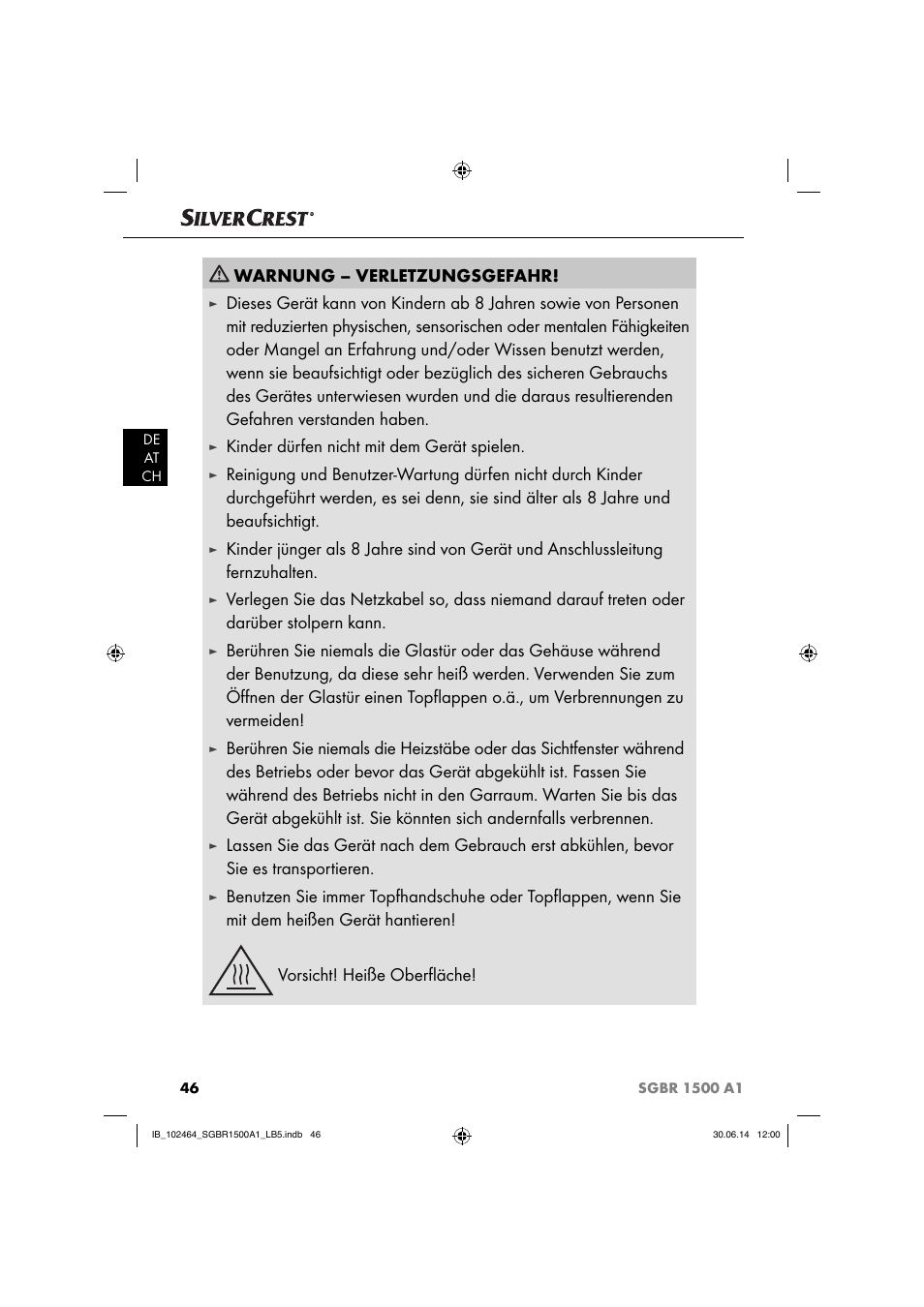 Warnung – verletzungsgefahr, Kinder dürfen nicht mit dem gerät spielen | Silvercrest SGBR 1500 A1 User Manual | Page 49 / 60
