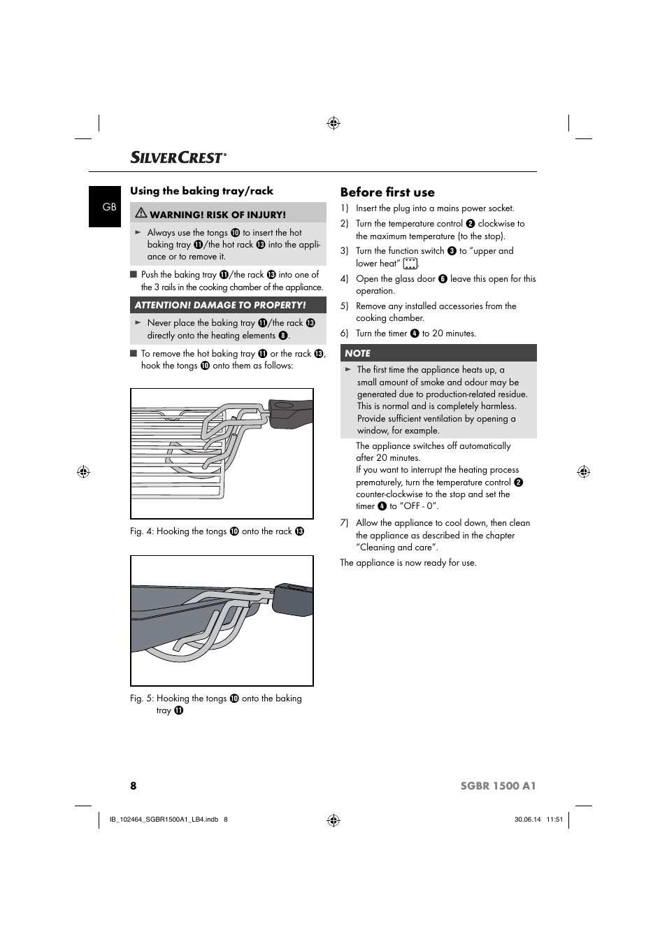Before ﬁ rst use | Silvercrest SGBR 1500 A1 User Manual | Page 11 / 88
