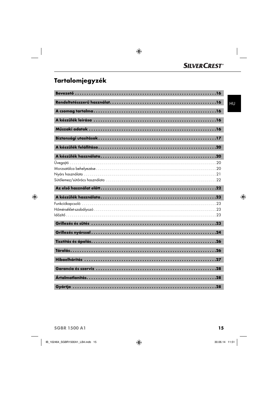 Tartalomjegyzék | Silvercrest SGBR 1500 A1 User Manual | Page 18 / 88