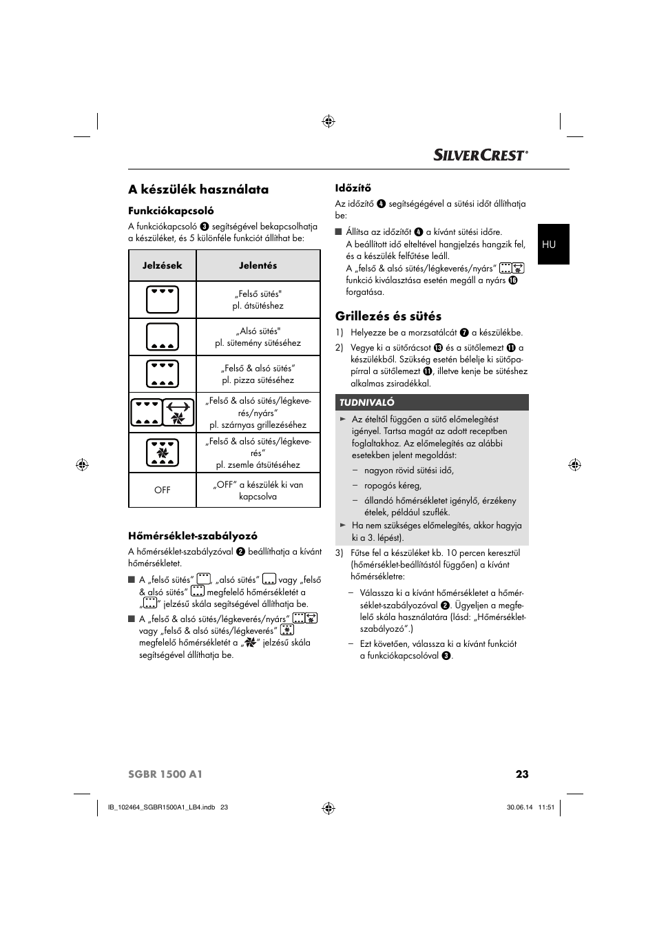 A készülék használata, Grillezés és sütés | Silvercrest SGBR 1500 A1 User Manual | Page 26 / 88