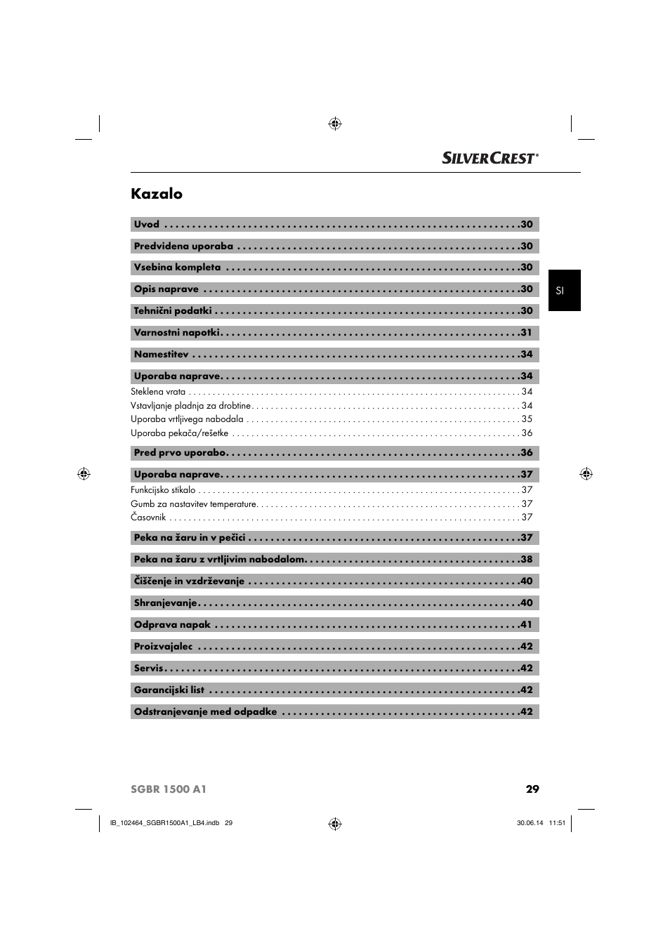 Kazalo | Silvercrest SGBR 1500 A1 User Manual | Page 32 / 88