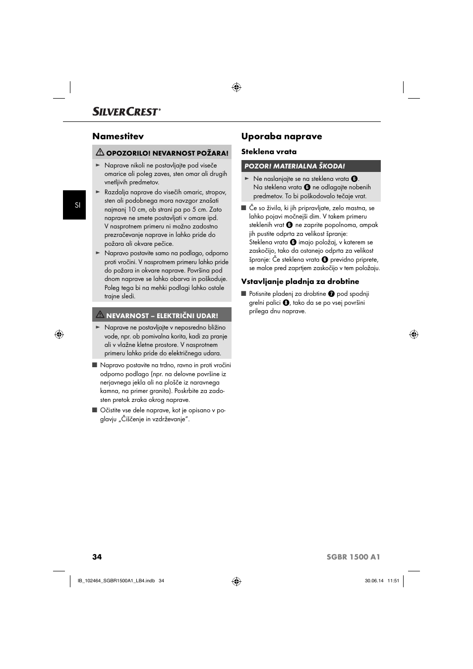 Namestitev, Uporaba naprave | Silvercrest SGBR 1500 A1 User Manual | Page 37 / 88