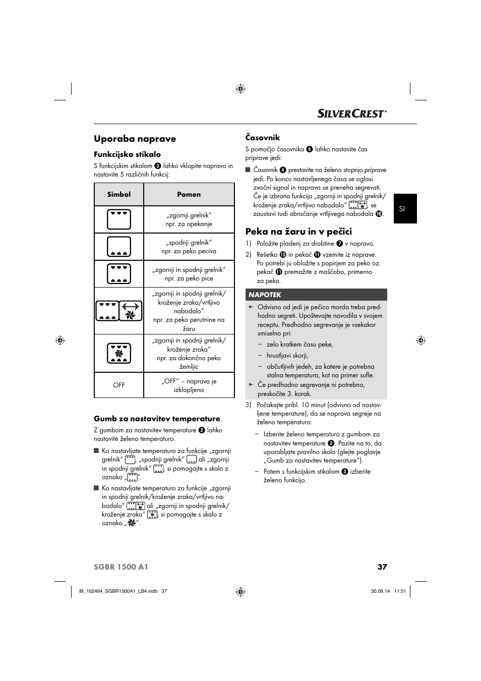 Uporaba naprave, Peka na žaru in v pečici | Silvercrest SGBR 1500 A1 User Manual | Page 40 / 88