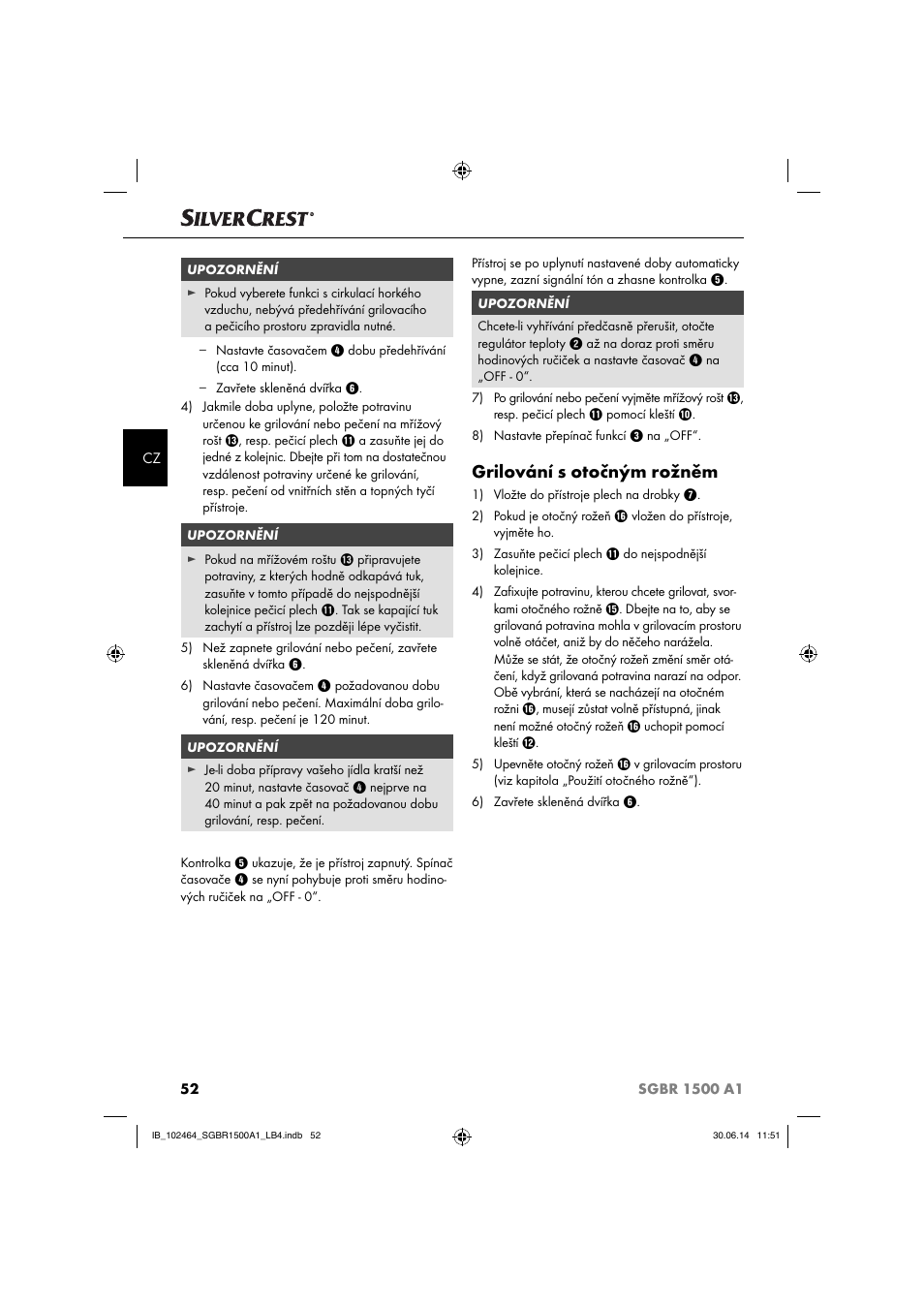 Grilování s otočným rožněm | Silvercrest SGBR 1500 A1 User Manual | Page 55 / 88
