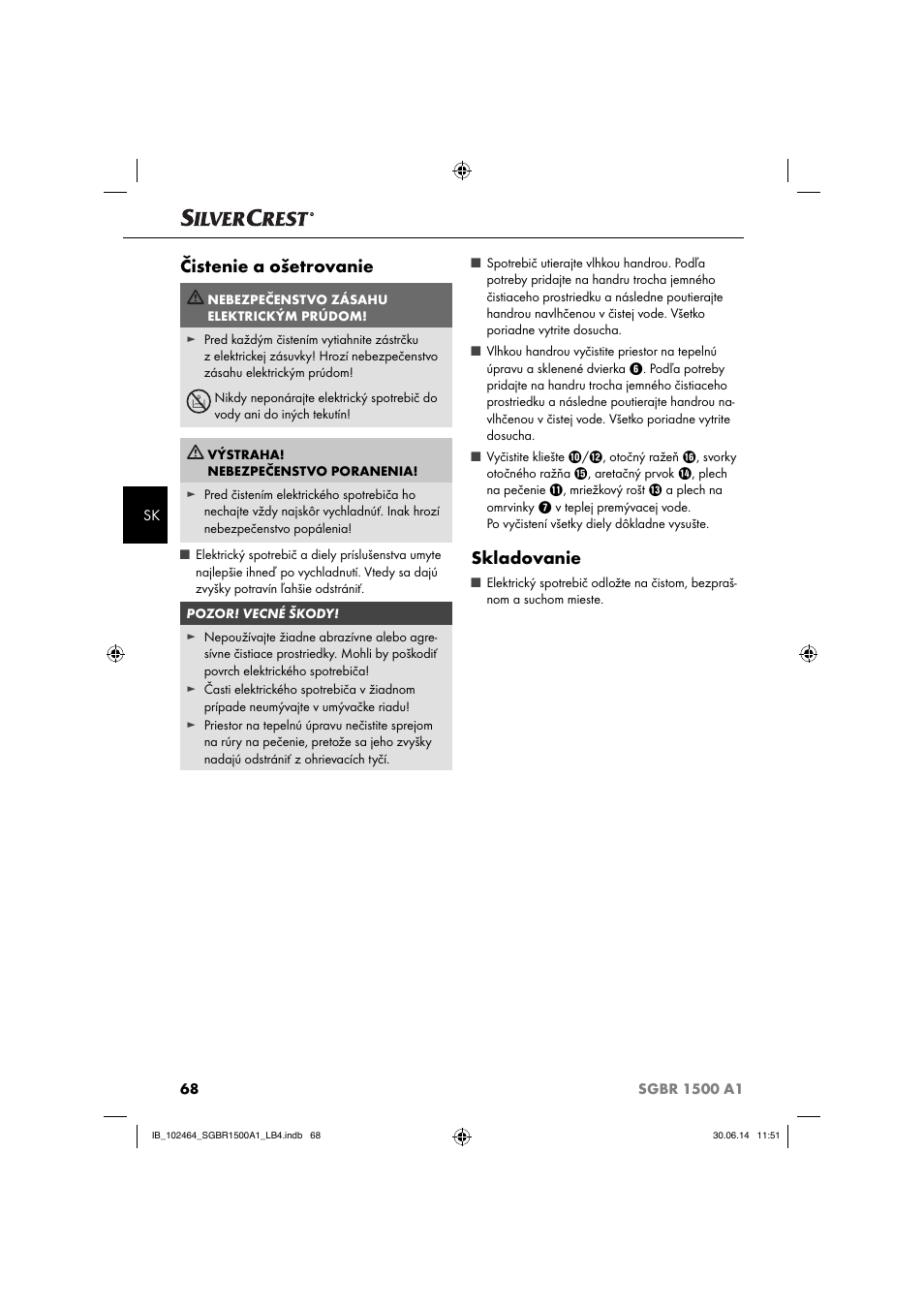 Čistenie a ošetrovanie, Skladovanie | Silvercrest SGBR 1500 A1 User Manual | Page 71 / 88